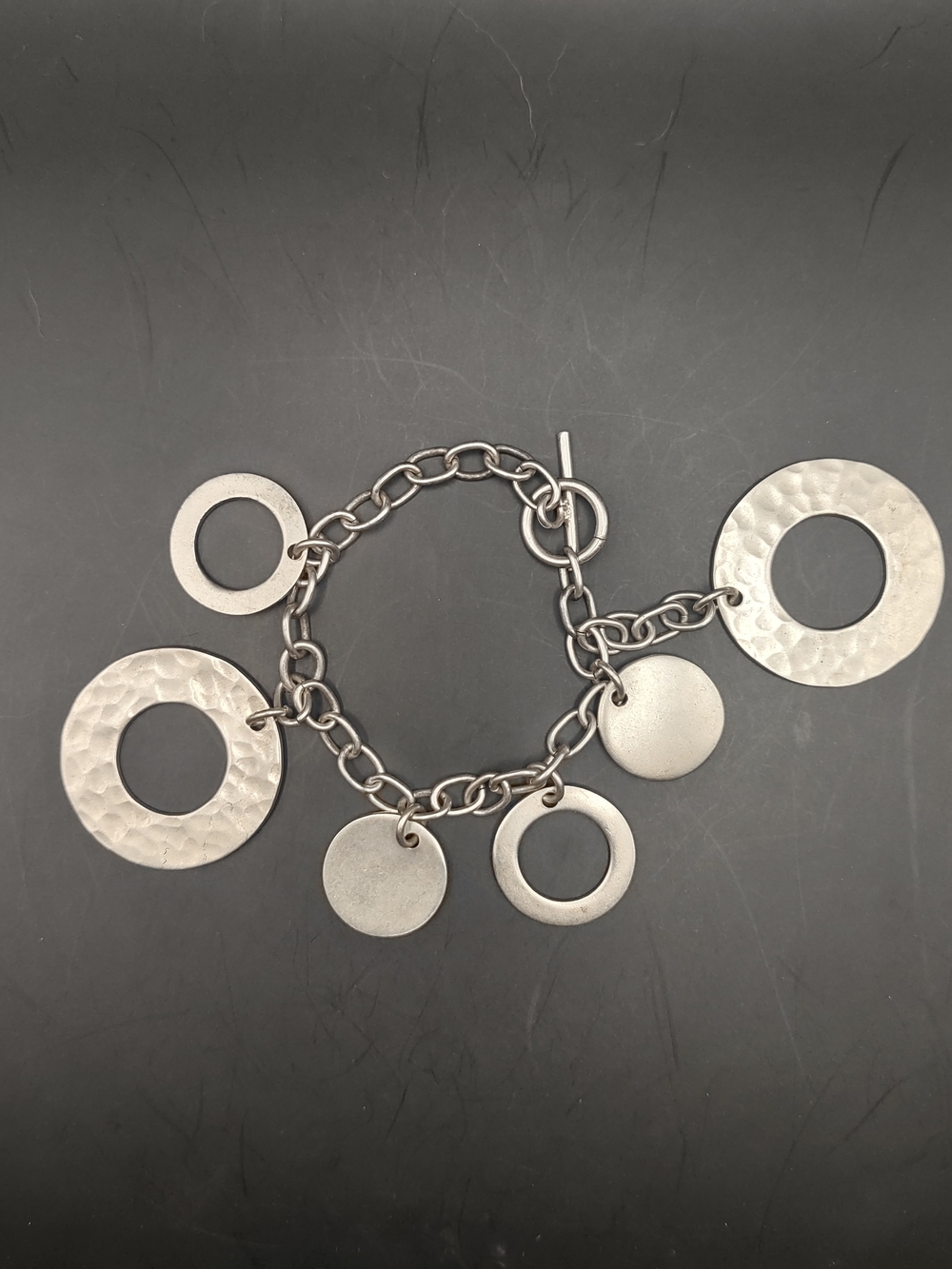 Silver-Tone Hammered Circle Charm Bracelet - Women Jewelry